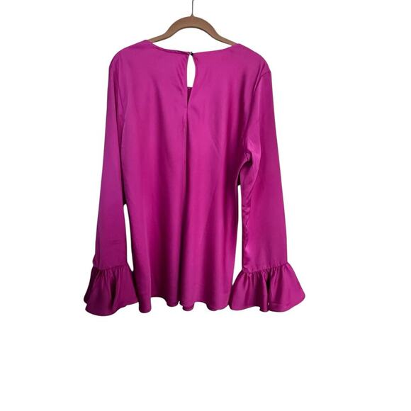 NWT J.Crew Women's Pink Fuchsia Long Sleeves Ruffled Cuff Dressy Blouse Size LT - Picture 2 of 7